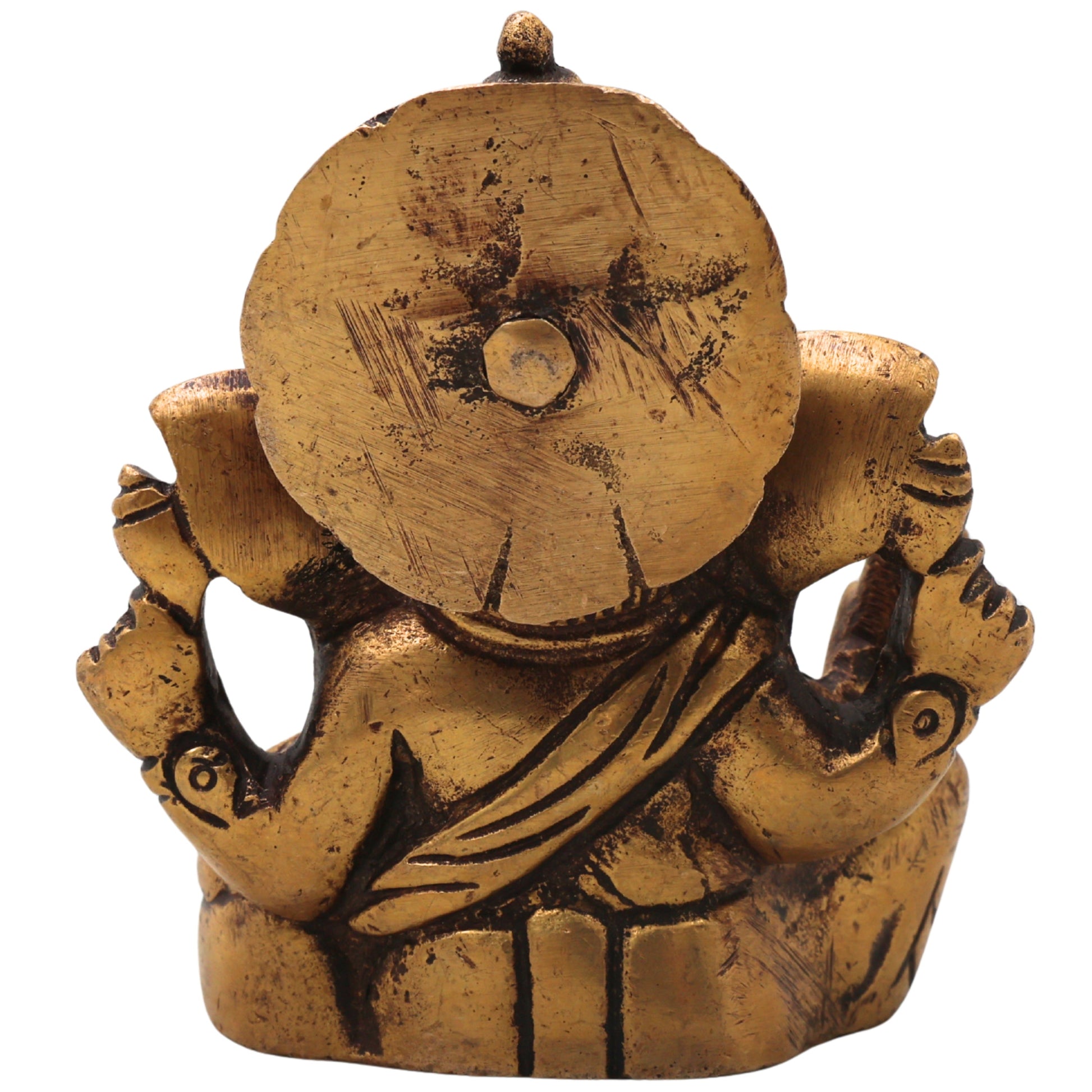 Brass Ganapati Vinayaka Idol Handcrafted Traditional Takiya Ganesha Murti for Pooja Home Decor & Gifting, Gold, 4 Inch, 1 Piece