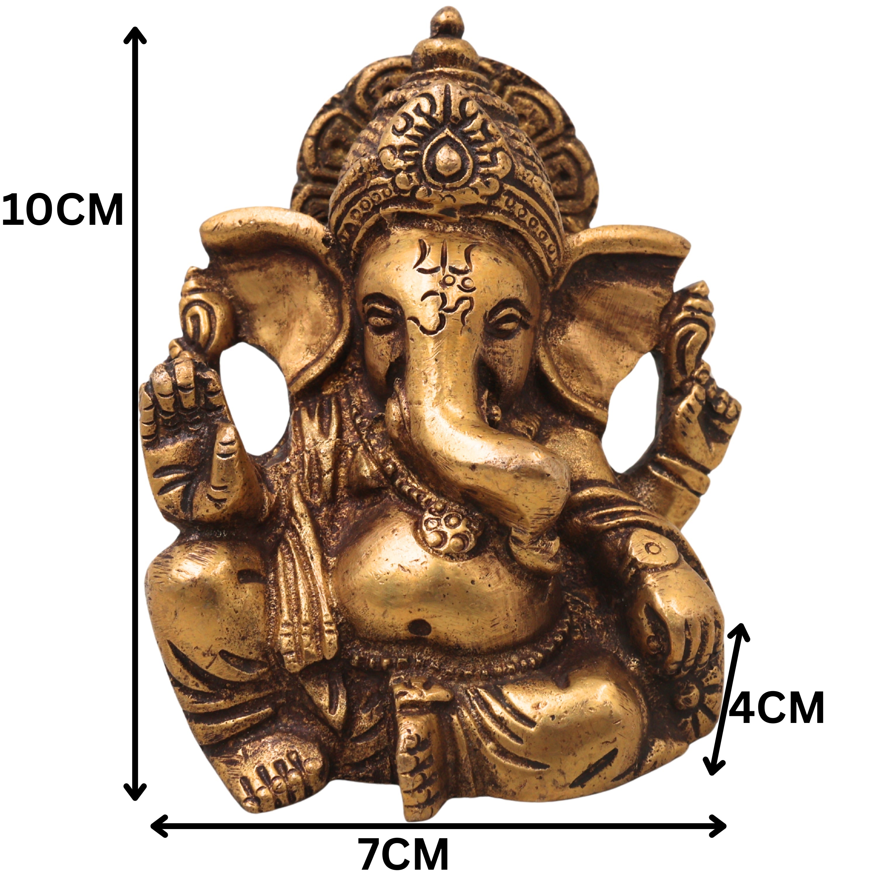 Brass Ganapati Vinayaka Idol Handcrafted Traditional Takiya Ganesha Murti for Pooja Home Decor & Gifting, Gold, 4 Inch, 1 Piece