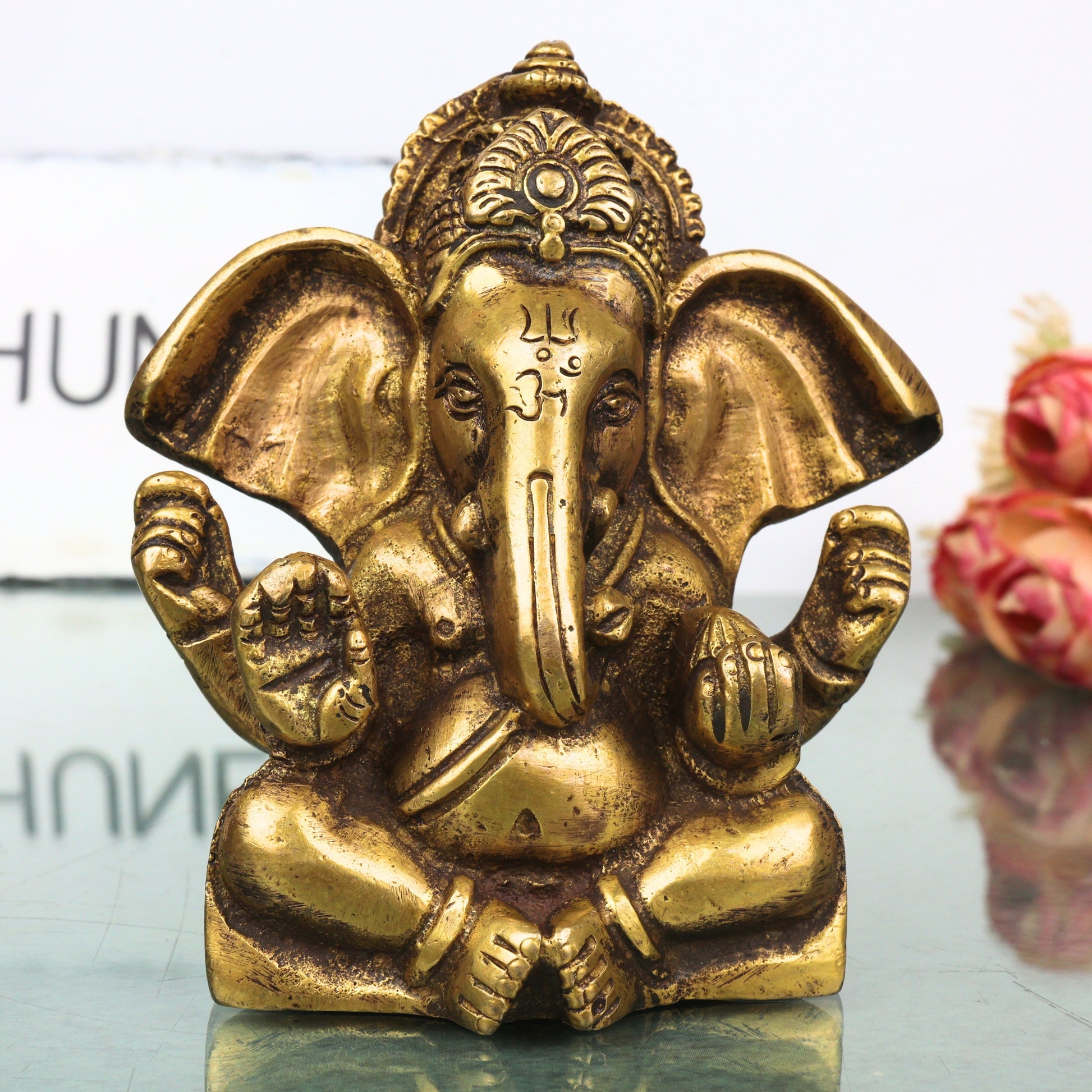 Brass Ganapati Idol Handcrafted Traditional Vinayaka Murti for Pooja, Home Decor, Vastu & Spiritual Gifting, Gold, 3.5 Inch, 1 Piece