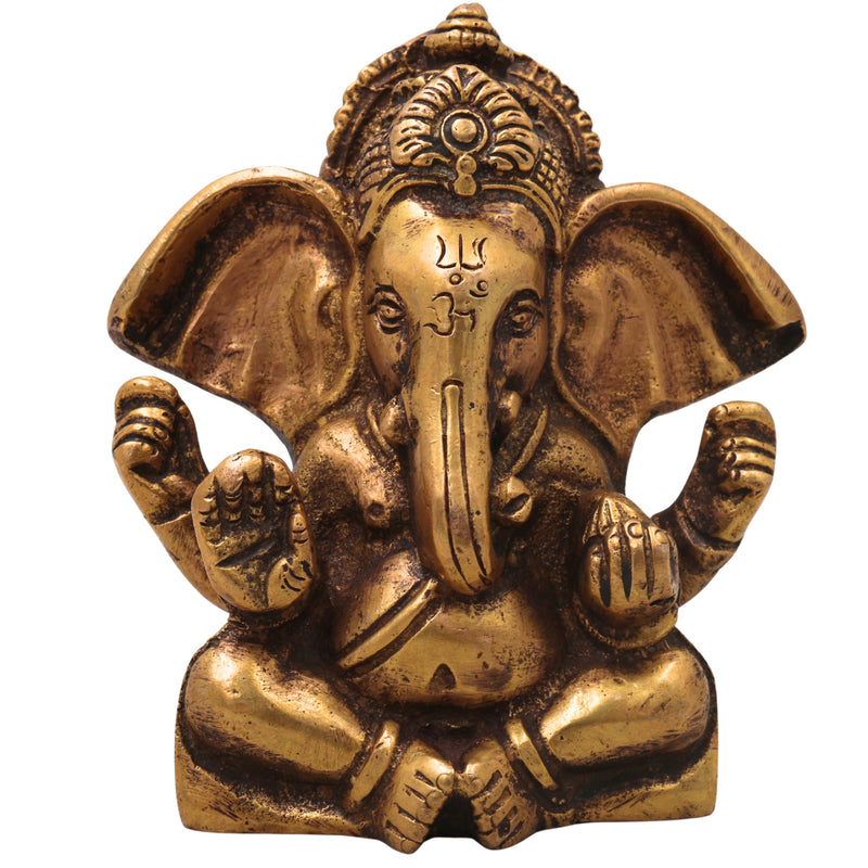 Brass Ganapati Idol Handcrafted Traditional Vinayaka Murti for Pooja, Home Decor, Vastu & Spiritual Gifting, Gold, 3.5 Inch, 1 Piece