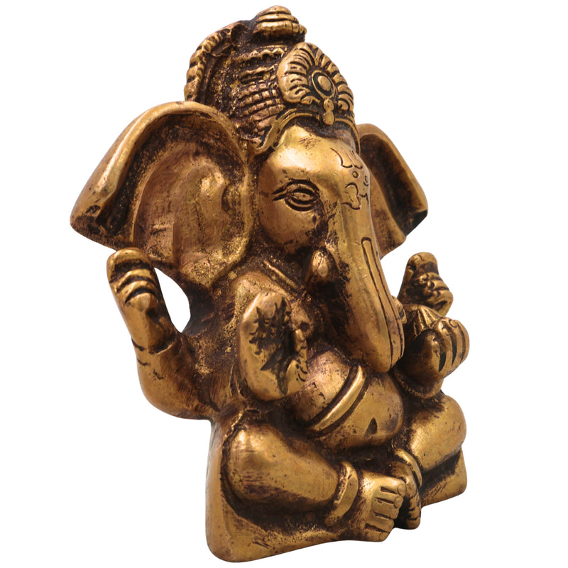 Brass Ganapati Idol Handcrafted Traditional Vinayaka Murti for Pooja, Home Decor, Vastu & Spiritual Gifting, Gold, 3.5 Inch, 1 Piece