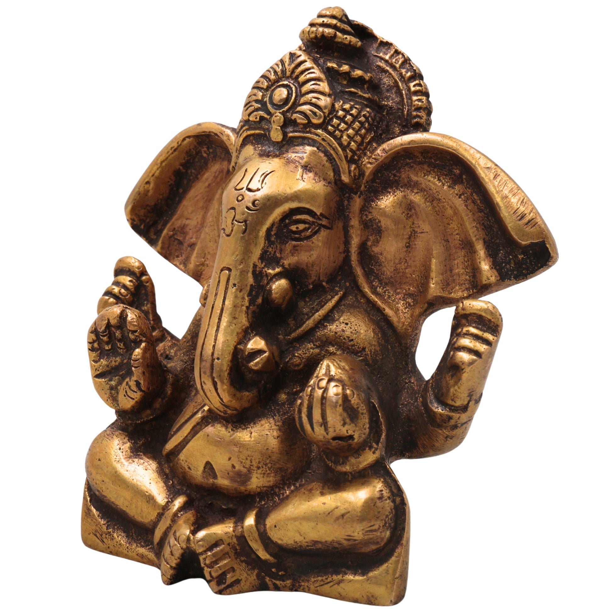 Brass Ganapati Idol Handcrafted Traditional Vinayaka Murti for Pooja, Home Decor, Vastu & Spiritual Gifting, Gold, 3.5 Inch, 1 Piece