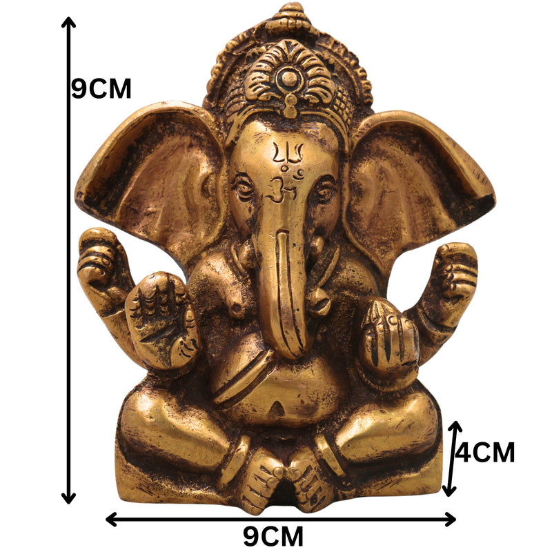 Brass Ganapati Idol Handcrafted Traditional Vinayaka Murti for Pooja, Home Decor, Vastu & Spiritual Gifting, Gold, 3.5 Inch, 1 Piece