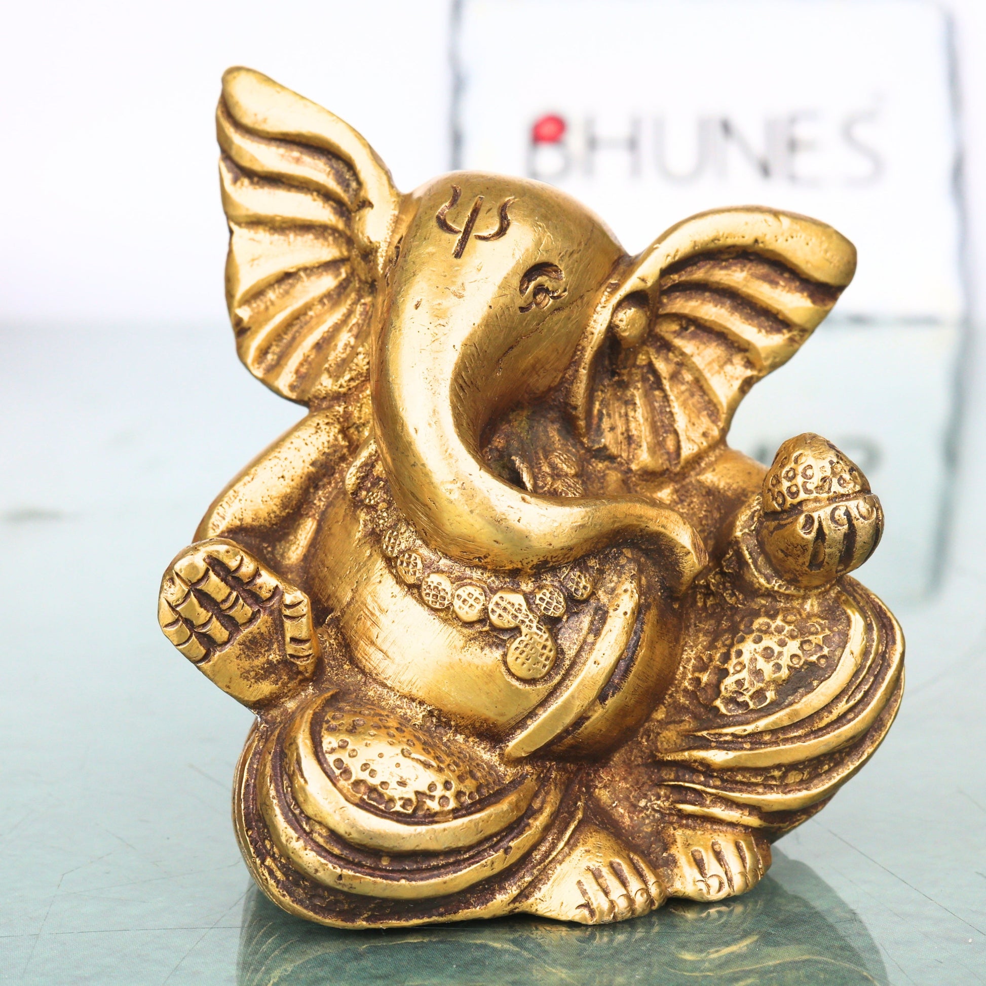 Brass Long Neck Ganesh Idol, Handcrafted Traditional Ganapati Vinayaka Murti for Pooja, Home Decor & Gifting, Gold, 3 Inch, 1 Piece