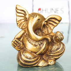 Brass Long Neck Ganesh Idol, Handcrafted Traditional Ganapati Vinayaka Murti for Pooja, Home Decor & Gifting, Gold, 3 Inch, 1 Piece