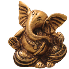 Brass Long Neck Ganesh Idol, Handcrafted Traditional Ganapati Vinayaka Murti for Pooja, Home Decor & Gifting, Gold, 3 Inch, 1 Piece