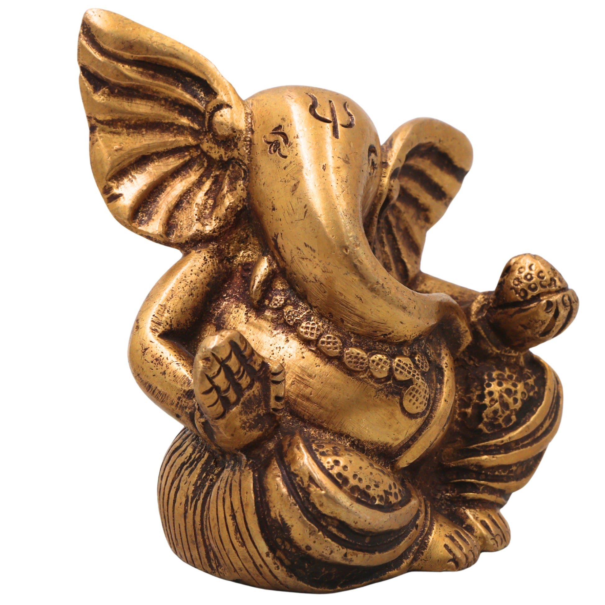 Brass Long Neck Ganesh Idol, Handcrafted Traditional Ganapati Vinayaka Murti for Pooja, Home Decor & Gifting, Gold, 3 Inch, 1 Piece