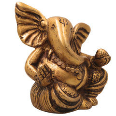 Brass Long Neck Ganesh Idol, Handcrafted Traditional Ganapati Vinayaka Murti for Pooja, Home Decor & Gifting, Gold, 3 Inch, 1 Piece