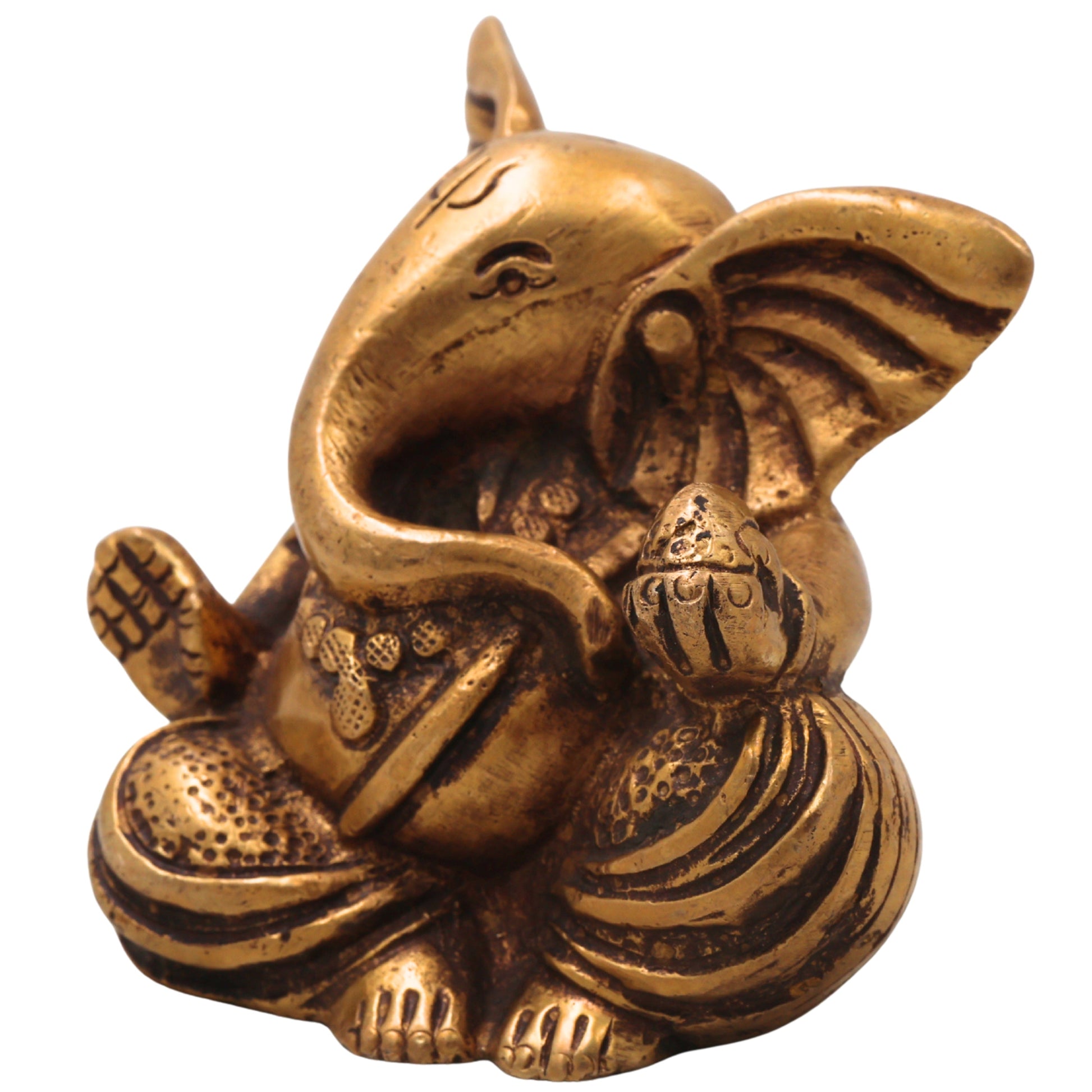 Brass Long Neck Ganesh Idol, Handcrafted Traditional Ganapati Vinayaka Murti for Pooja, Home Decor & Gifting, Gold, 3 Inch, 1 Piece