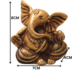 Brass Long Neck Ganesh Idol, Handcrafted Traditional Ganapati Vinayaka Murti for Pooja, Home Decor & Gifting, Gold, 3 Inch, 1 Piece