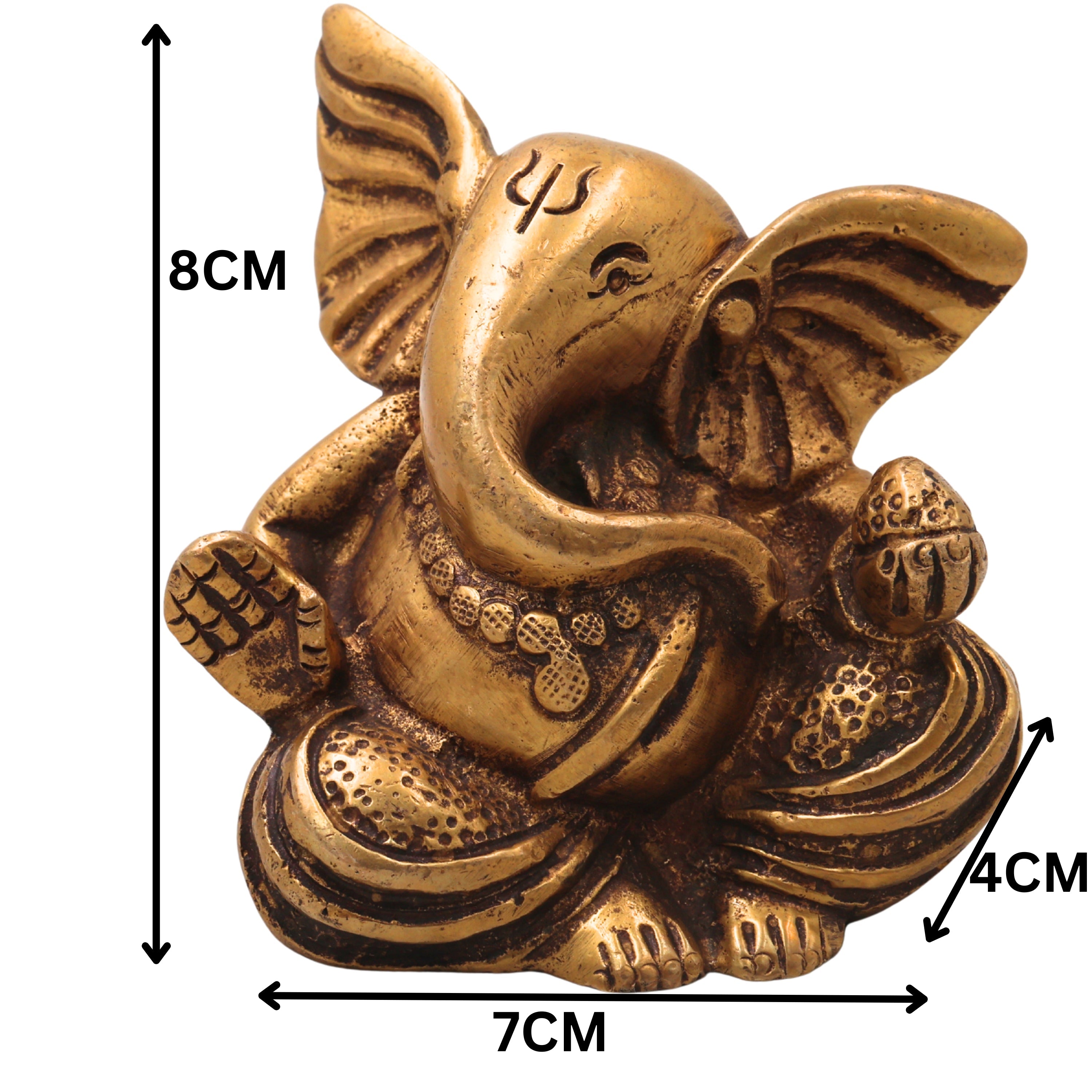 Brass Long Neck Ganesh Idol, Handcrafted Traditional Ganapati Vinayaka Murti for Pooja, Home Decor & Gifting, Gold, 3 Inch, 1 Piece