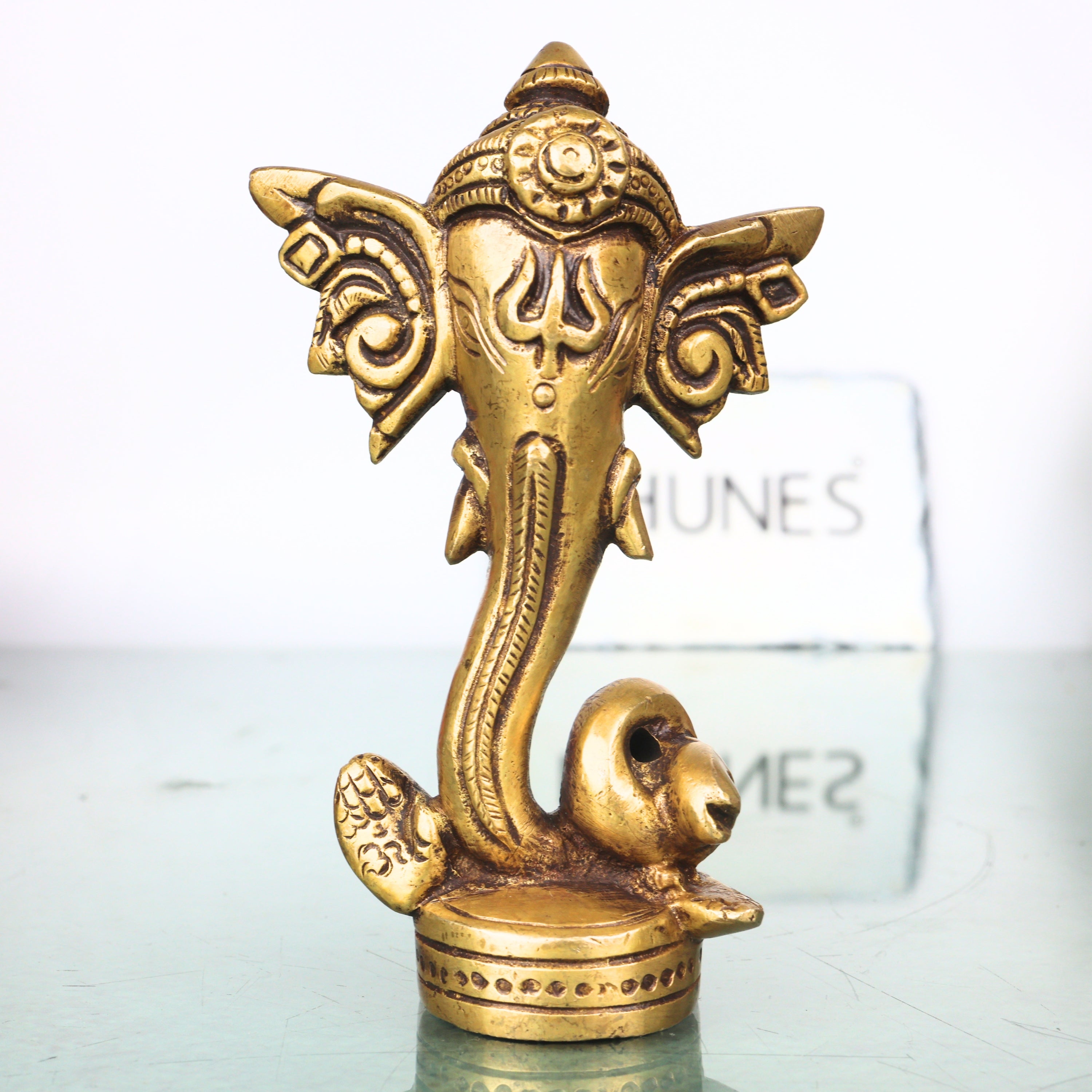 Brass Ganapati Vinayaka Idol Handcrafted Traditional Chola Style Murti for Pooja Home Decor & Gifting, Gold, 4.5 Inch, 1 Piece