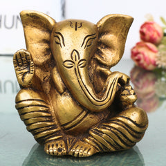 Brass Ganapati Idol Handcrafted Traditional Chola Style Vinayaka Murti for Pooja Home Decor & Gifting, Gold, 3 Inch, 1 Piece
