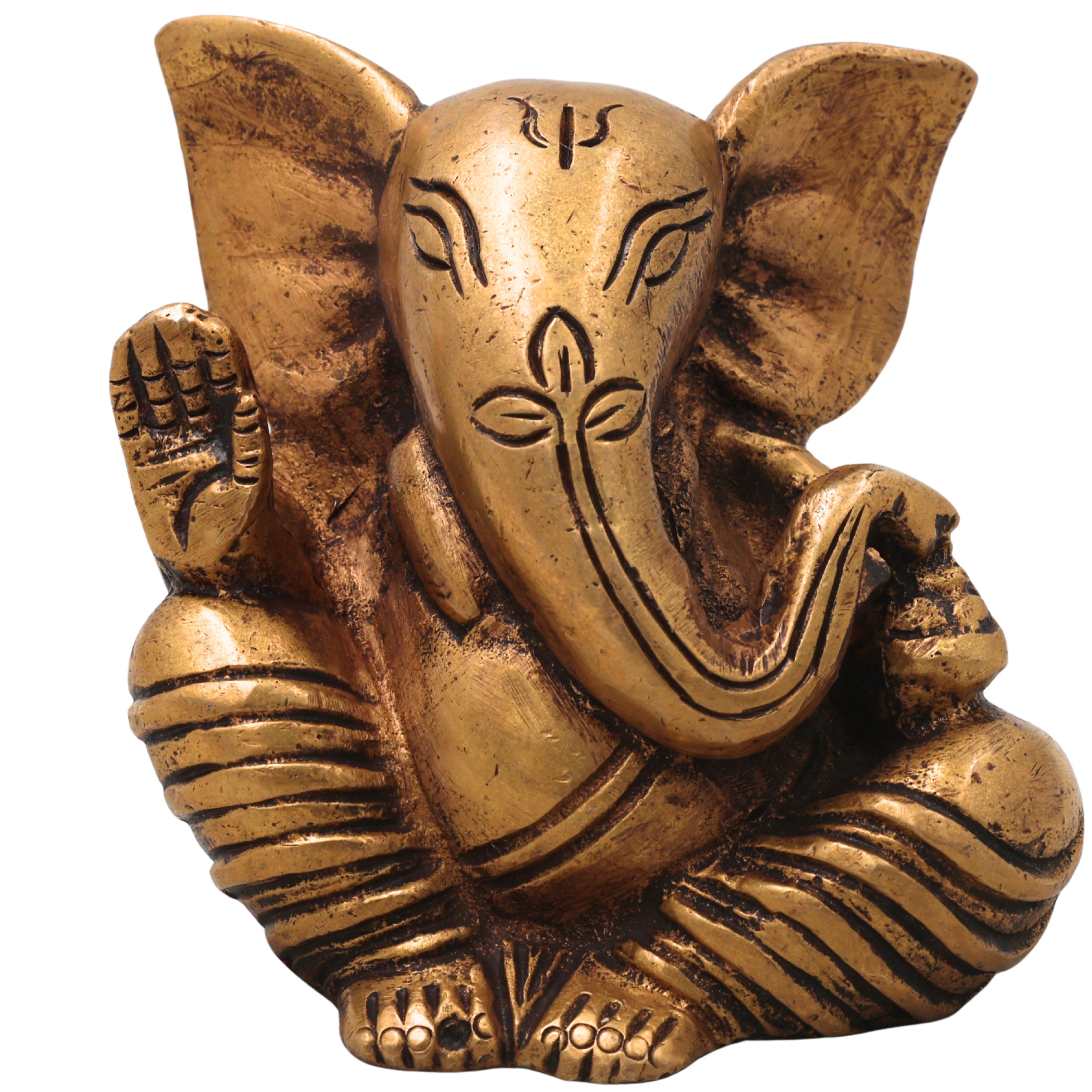 Brass Ganapati Idol Handcrafted Traditional Chola Style Vinayaka Murti for Pooja Home Decor & Gifting, Gold, 3 Inch, 1 Piece
