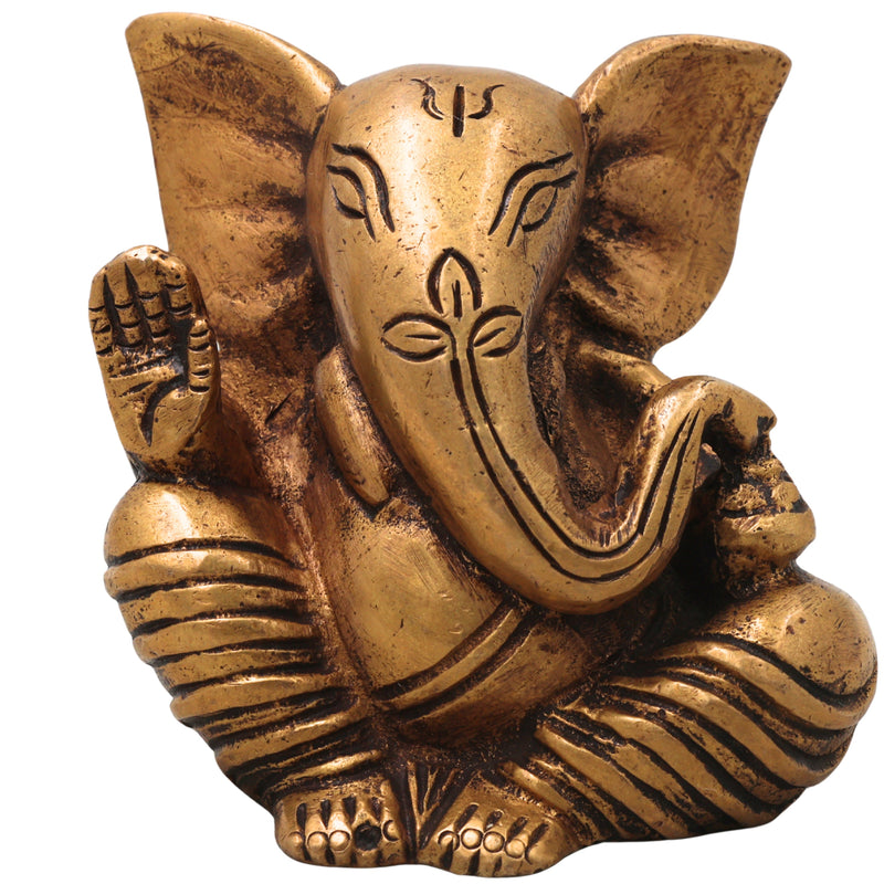 Brass Ganapati Idol Handcrafted Traditional Chola Style Vinayaka Murti for Pooja Home Decor & Gifting, Gold, 3 Inch, 1 Piece