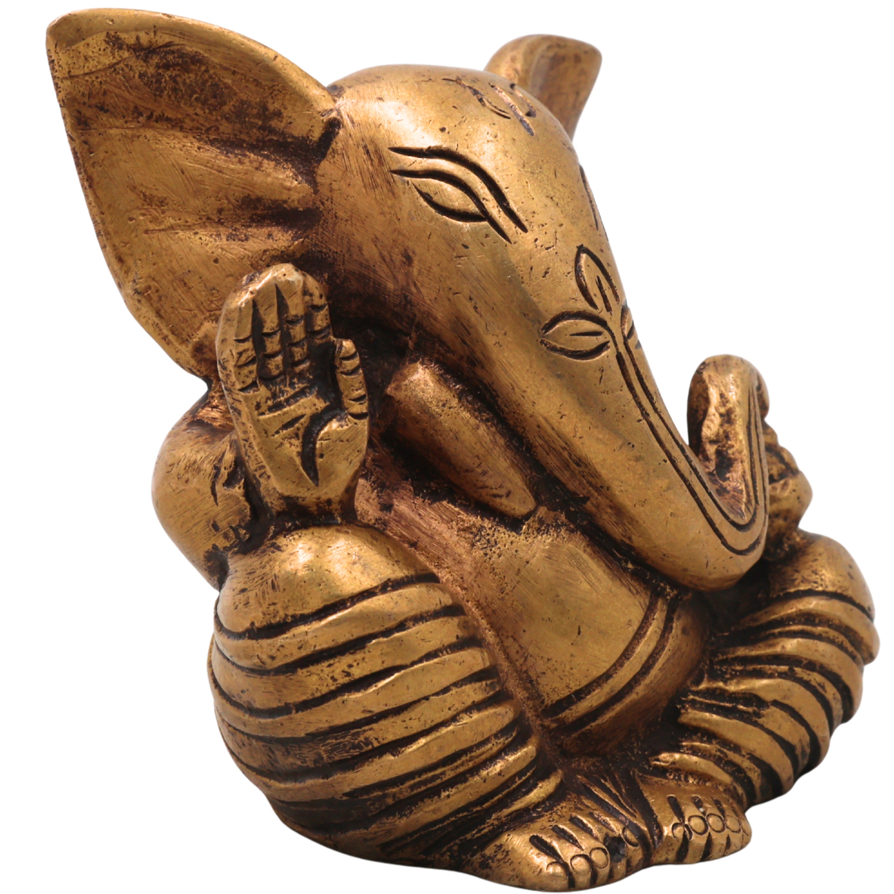 Brass Ganapati Idol Handcrafted Traditional Chola Style Vinayaka Murti for Pooja Home Decor & Gifting, Gold, 3 Inch, 1 Piece