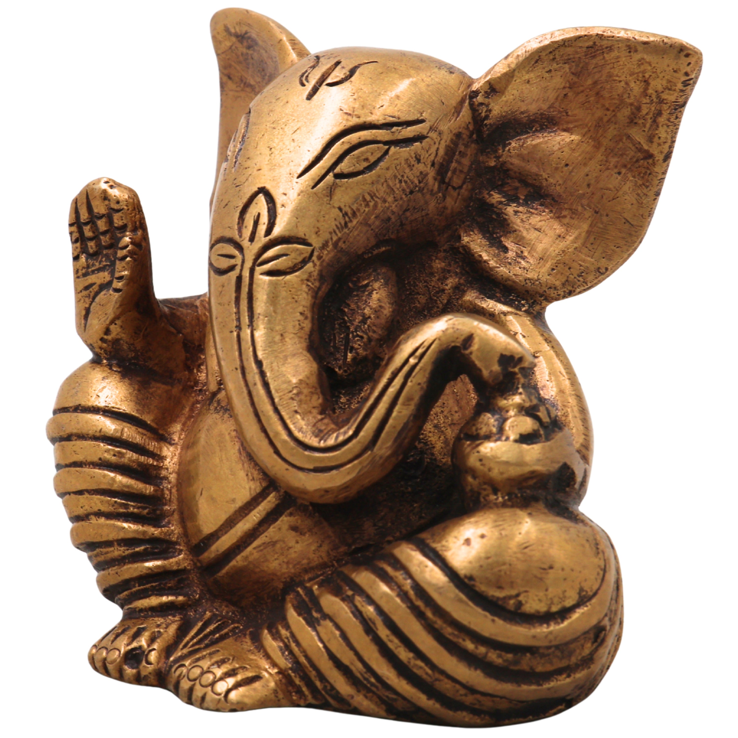 Brass Ganapati Idol Handcrafted Traditional Chola Style Vinayaka Murti for Pooja Home Decor & Gifting, Gold, 3 Inch, 1 Piece