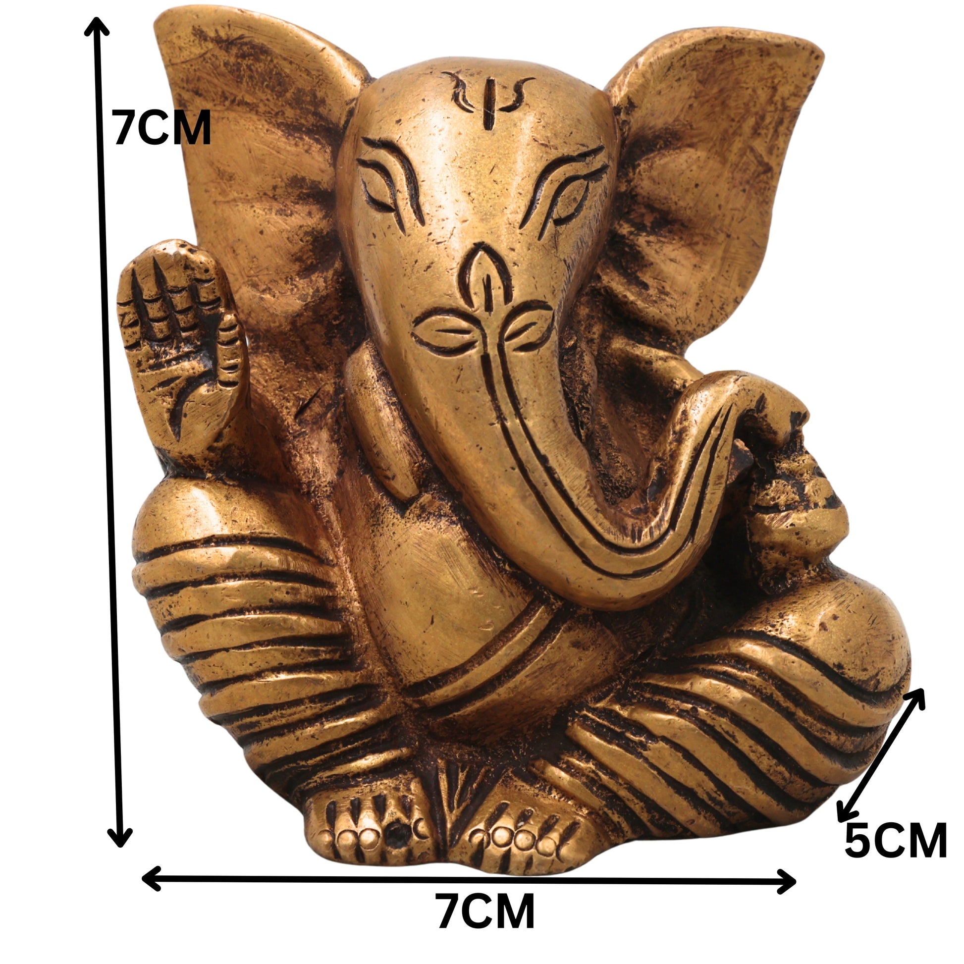 Brass Ganapati Idol Handcrafted Traditional Chola Style Vinayaka Murti for Pooja Home Decor & Gifting, Gold, 3 Inch, 1 Piece