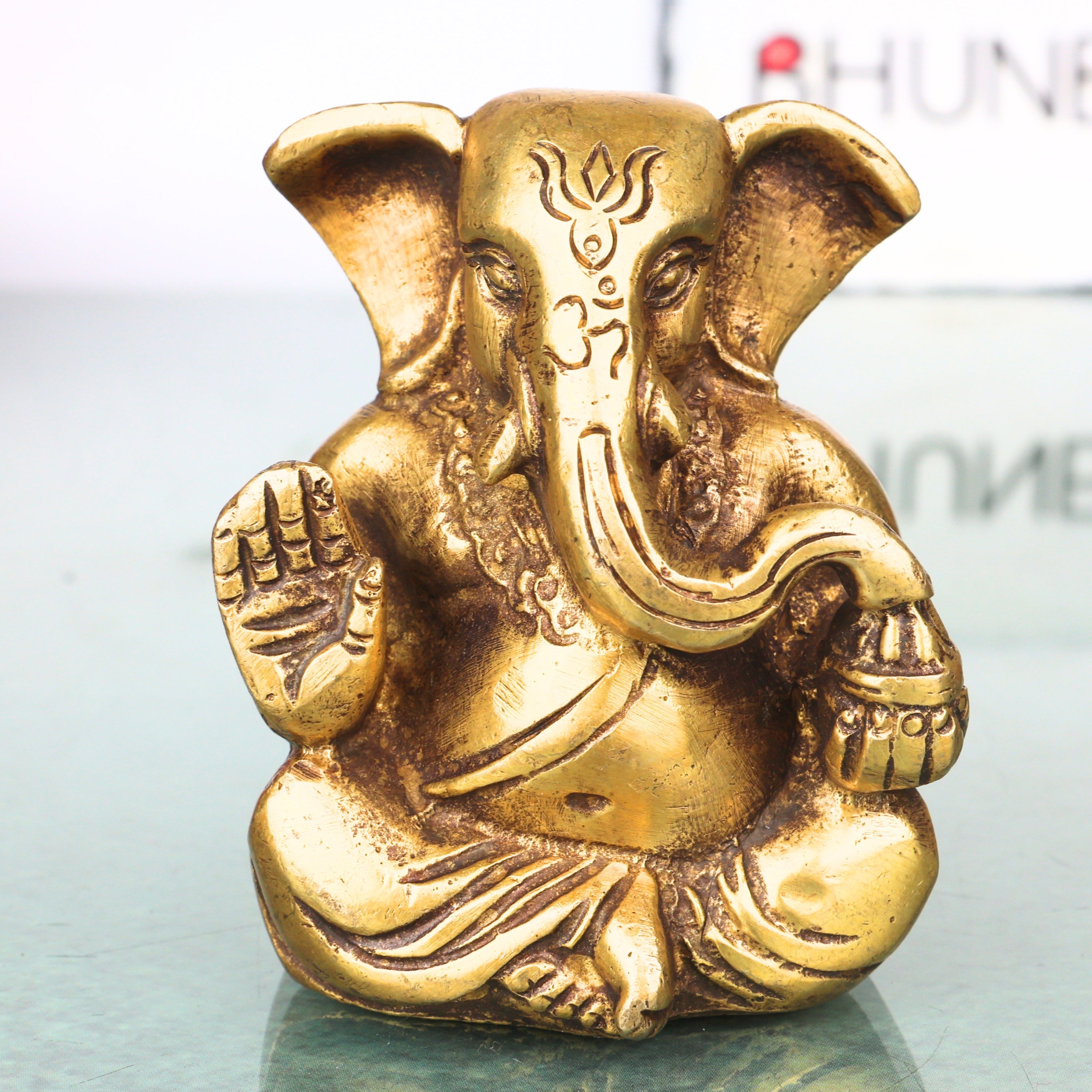 Brass Ganapati Ganesha Idol Handcrafted Traditional Chola Style Murti for Pooja Home Decor & Gifting, Gold, 3 Inch, 1 Piece
