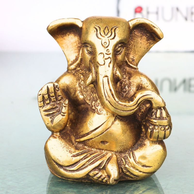 Brass Ganapati Ganesha Idol Handcrafted Traditional Chola Style Murti for Pooja Home Decor & Gifting, Gold, 3 Inch, 1 Piece