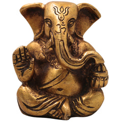 Brass Ganapati Ganesha Idol Handcrafted Traditional Chola Style Murti for Pooja Home Decor & Gifting, Gold, 3 Inch, 1 Piece