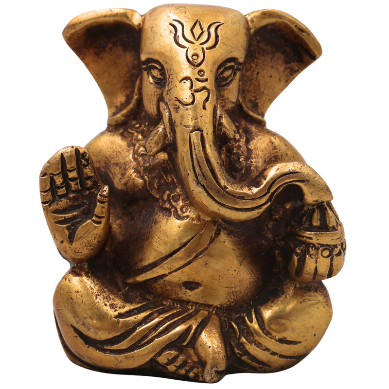 Brass Ganapati Ganesha Idol Handcrafted Traditional Chola Style Murti for Pooja Home Decor & Gifting, Gold, 3 Inch, 1 Piece