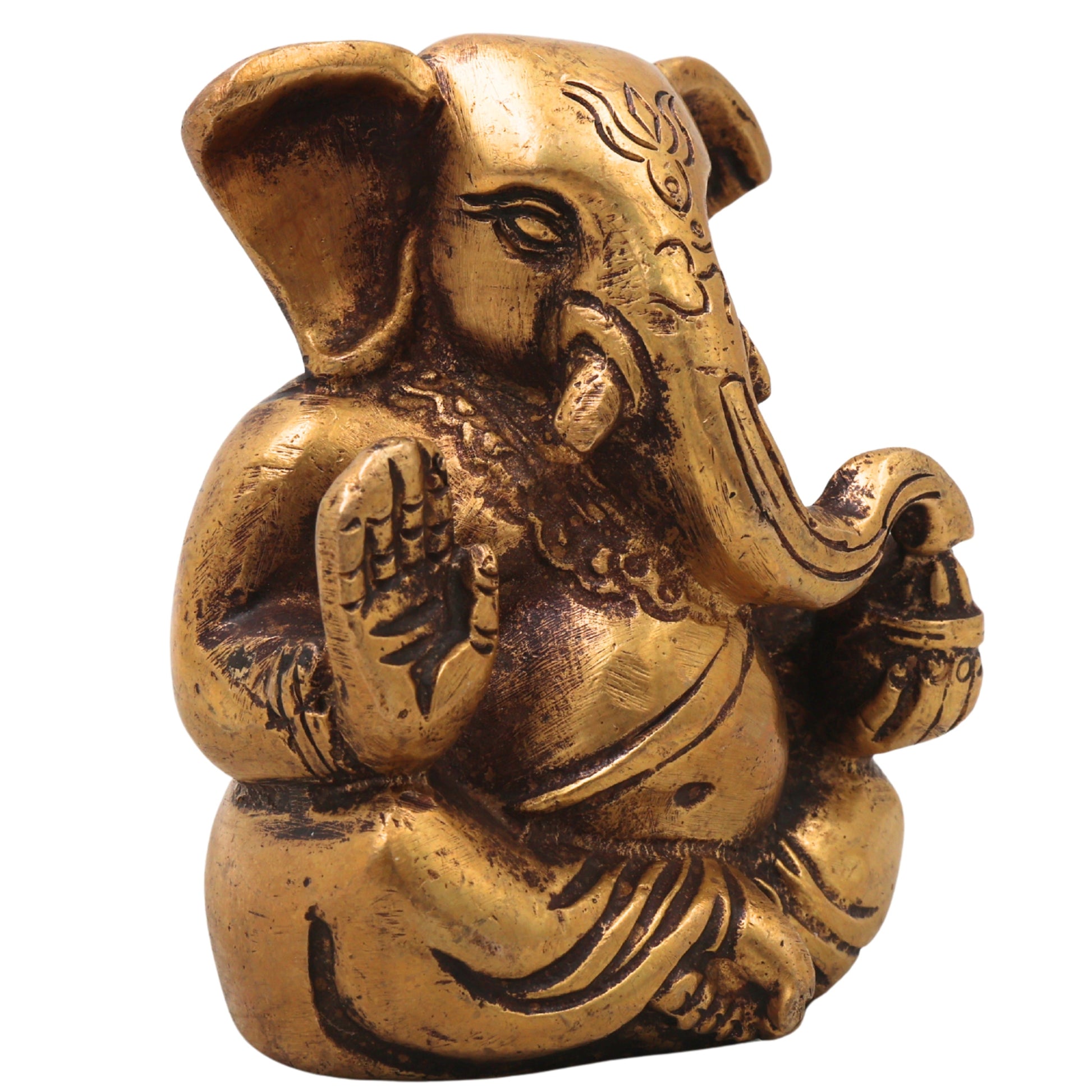Brass Ganapati Ganesha Idol Handcrafted Traditional Chola Style Murti for Pooja Home Decor & Gifting, Gold, 3 Inch, 1 Piece