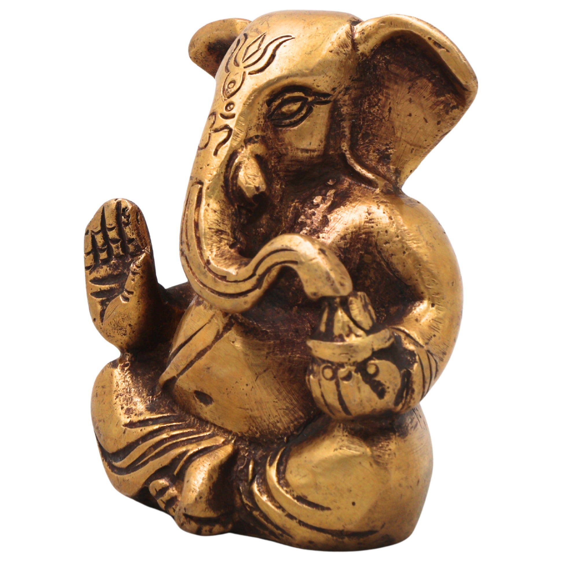 Brass Ganapati Ganesha Idol Handcrafted Traditional Chola Style Murti for Pooja Home Decor & Gifting, Gold, 3 Inch, 1 Piece