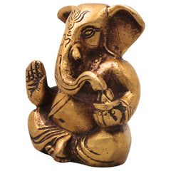 Brass Ganapati Ganesha Idol Handcrafted Traditional Chola Style Murti for Pooja Home Decor & Gifting, Gold, 3 Inch, 1 Piece