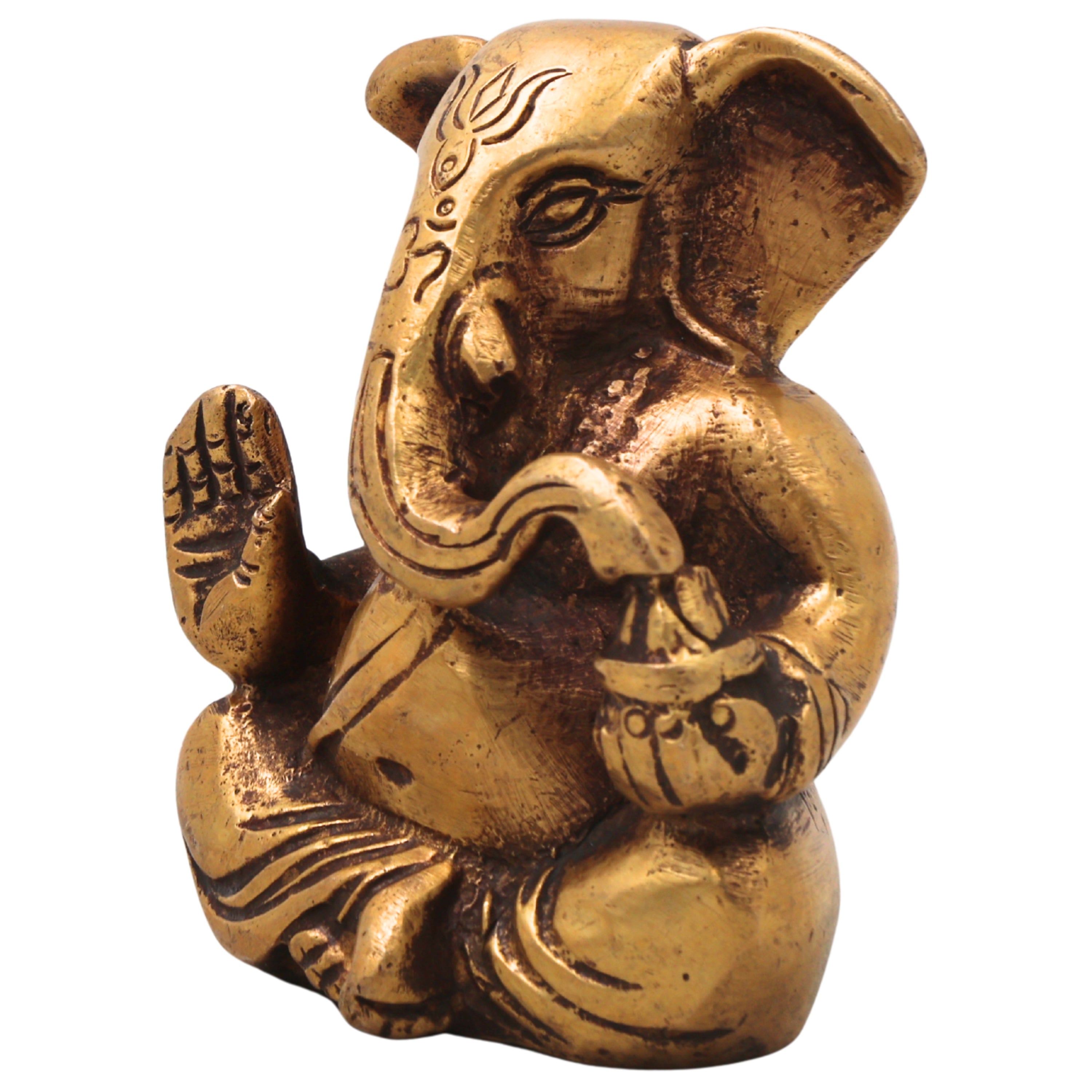 Brass Ganapati Ganesha Idol Handcrafted Traditional Chola Style Murti for Pooja Home Decor & Gifting, Gold, 3 Inch, 1 Piece
