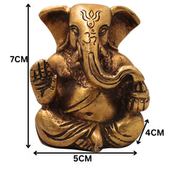 Brass Ganapati Ganesha Idol Handcrafted Traditional Chola Style Murti for Pooja Home Decor & Gifting, Gold, 3 Inch, 1 Piece