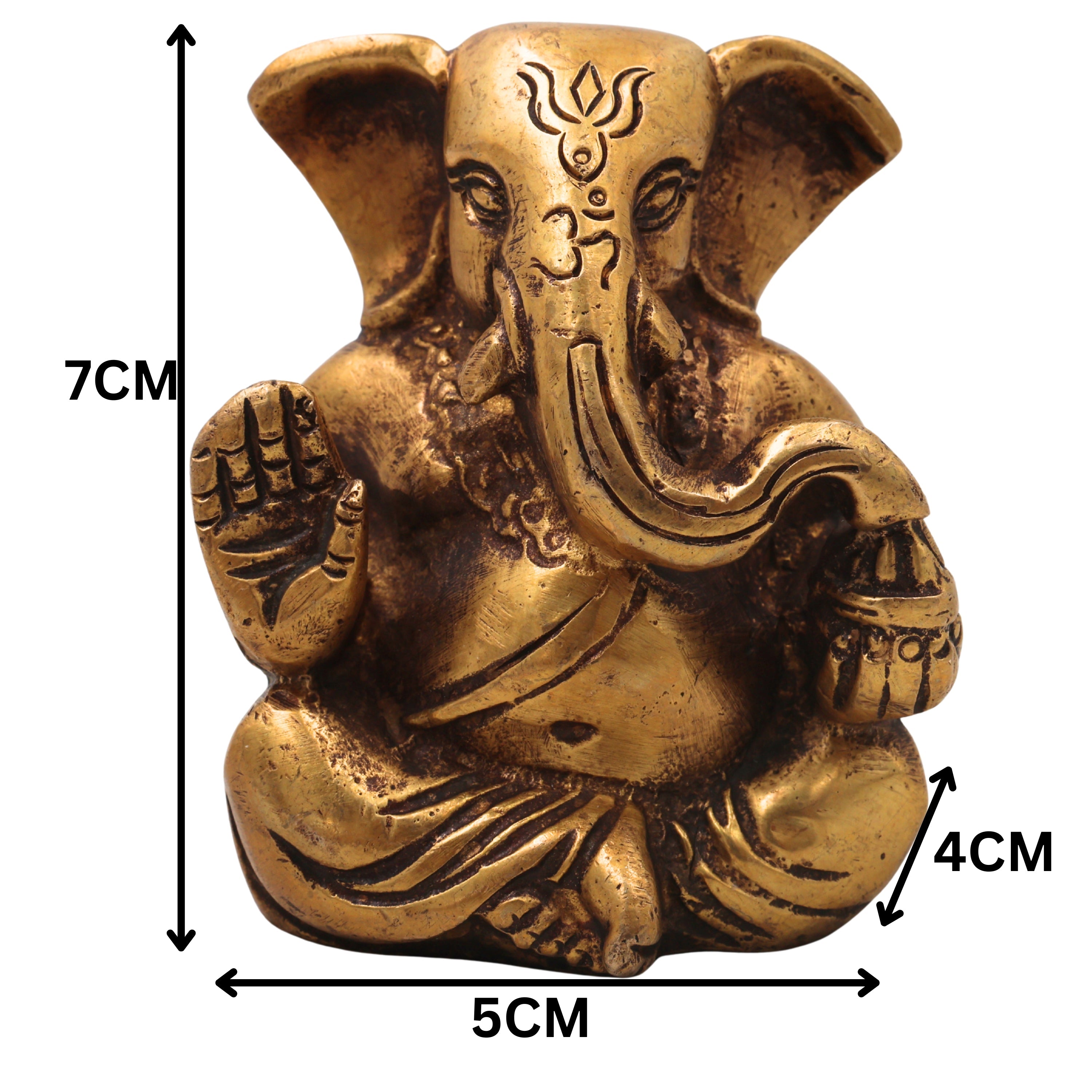 Brass Ganapati Ganesha Idol Handcrafted Traditional Chola Style Murti for Pooja Home Decor & Gifting, Gold, 3 Inch, 1 Piece