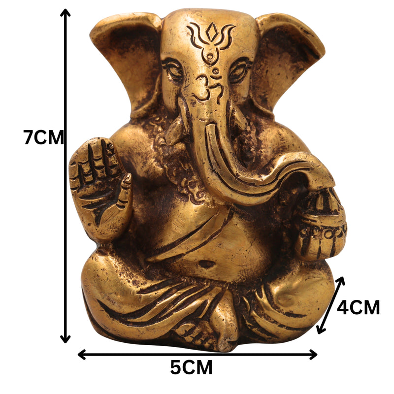 Brass Ganapati Ganesha Idol Handcrafted Traditional Chola Style Murti for Pooja Home Decor & Gifting, Gold, 3 Inch, 1 Piece