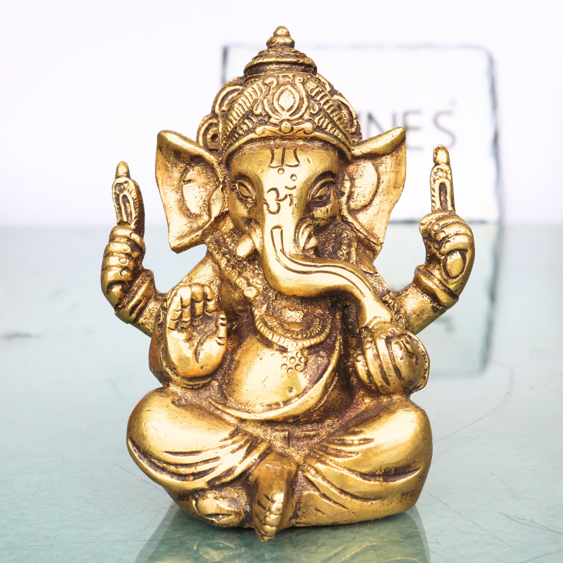 Brass Ganapati Idol Handcrafted Traditional Chola Style Ganesha Murti for Pooja Home Decor Spiritual Gifting, Gold, 4.5 Inch, 1 Piece
