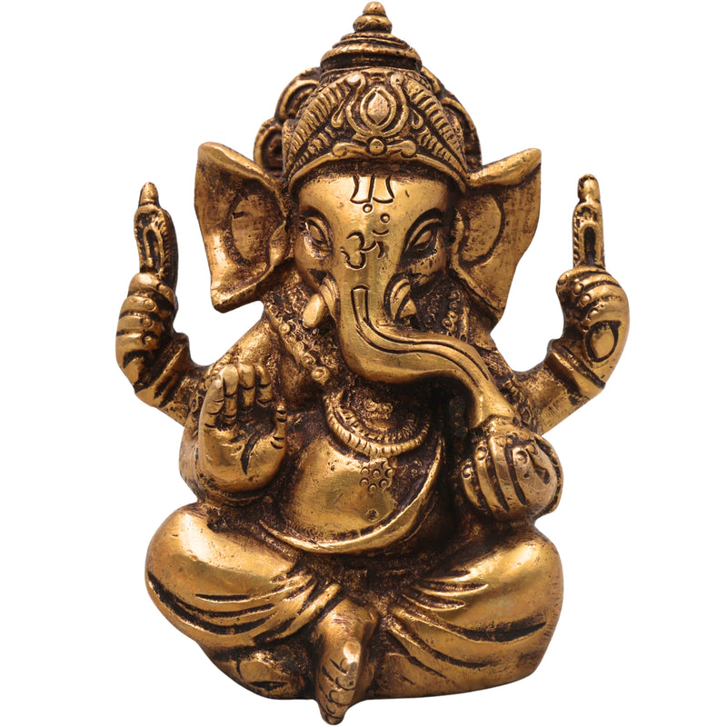 Brass Ganapati Idol Handcrafted Traditional Chola Style Ganesha Murti for Pooja Home Decor Spiritual Gifting, Gold, 4.5 Inch, 1 Piece