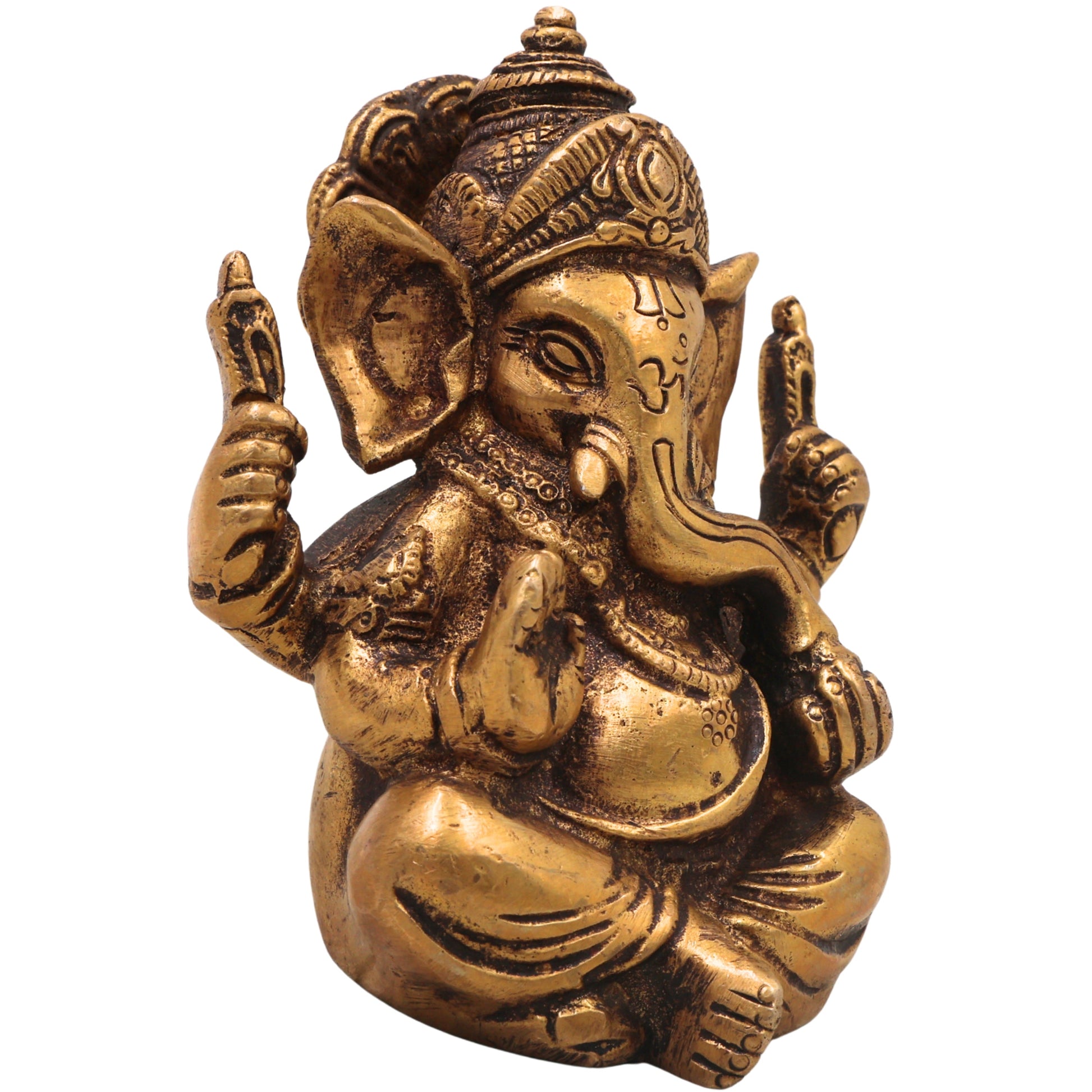 Brass Ganapati Idol Handcrafted Traditional Chola Style Ganesha Murti for Pooja Home Decor Spiritual Gifting, Gold, 4.5 Inch, 1 Piece