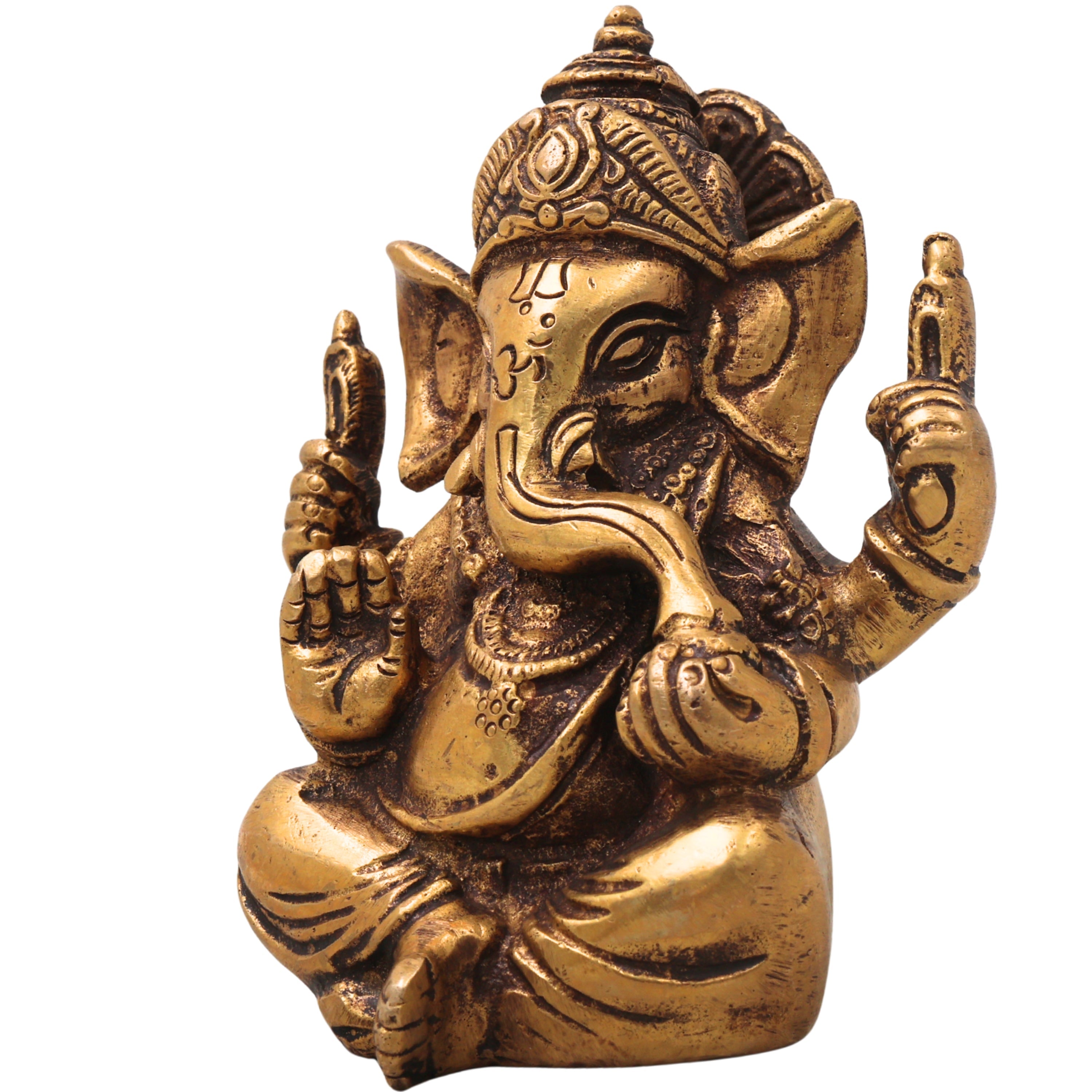 Brass Ganapati Idol Handcrafted Traditional Chola Style Ganesha Murti for Pooja Home Decor Spiritual Gifting, Gold, 4.5 Inch, 1 Piece