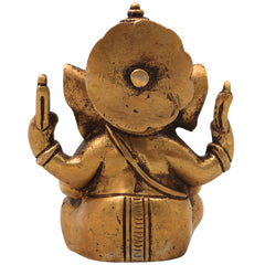 Brass Ganapati Idol Handcrafted Traditional Chola Style Ganesha Murti for Pooja Home Decor Spiritual Gifting, Gold, 4.5 Inch, 1 Piece