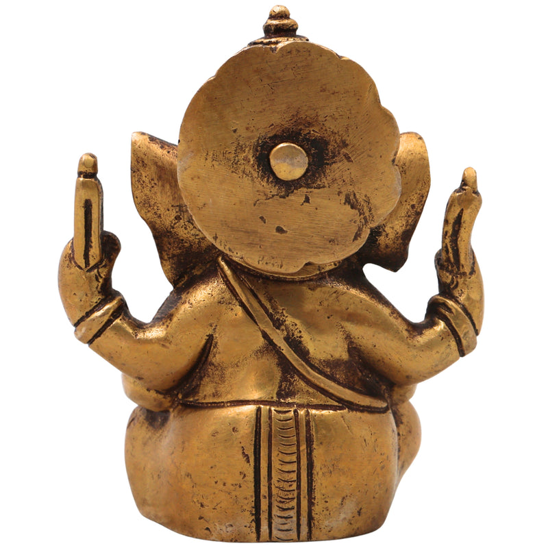 Brass Ganapati Idol Handcrafted Traditional Chola Style Ganesha Murti for Pooja Home Decor Spiritual Gifting, Gold, 4.5 Inch, 1 Piece