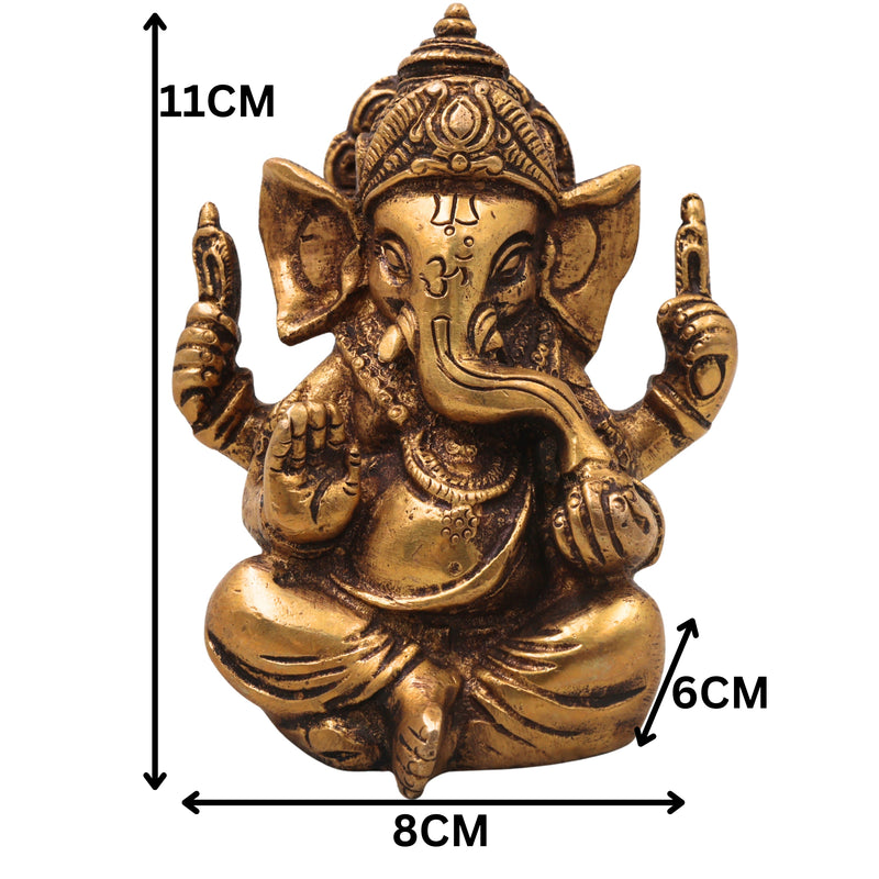 Brass Ganapati Idol Handcrafted Traditional Chola Style Ganesha Murti for Pooja Home Decor Spiritual Gifting, Gold, 4.5 Inch, 1 Piece