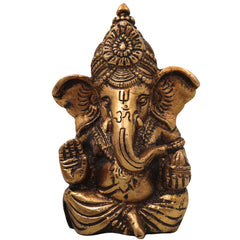 Brass Ganapati Idol Handcrafted Traditional Chola Style Vinayaka Murti for Pooja Home Decor & Gifting, Gold, 4 Inch, 1 Piece