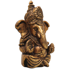 Brass Ganapati Idol Handcrafted Traditional Chola Style Vinayaka Murti for Pooja Home Decor & Gifting, Gold, 4 Inch, 1 Piece