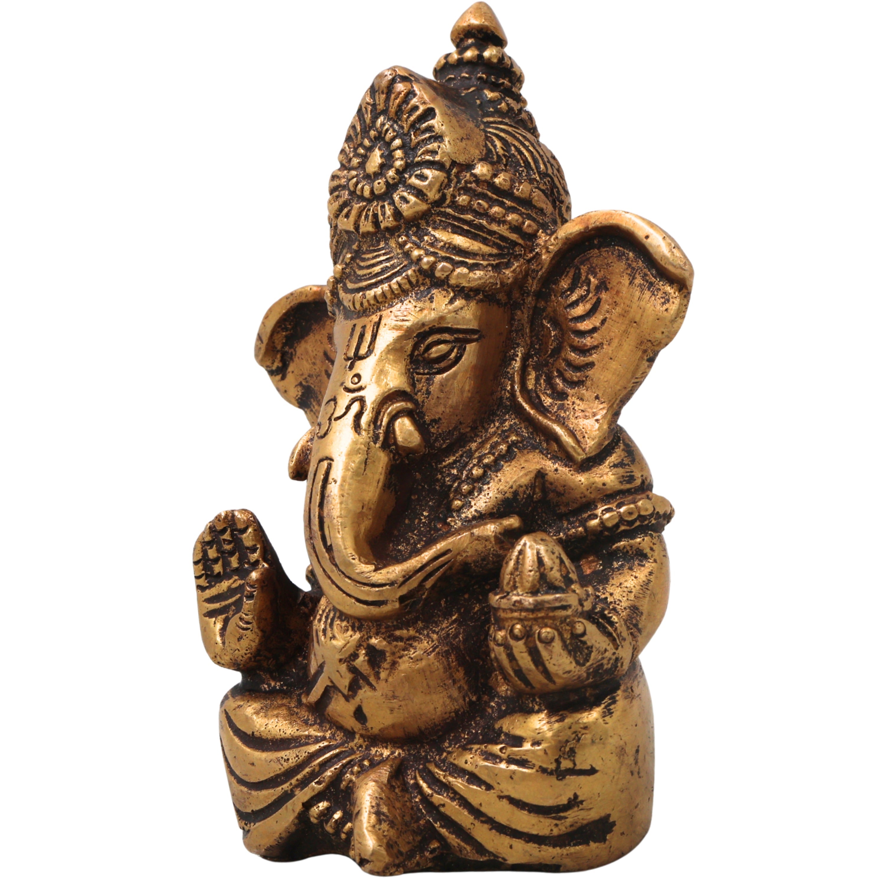 Brass Ganapati Idol Handcrafted Traditional Chola Style Vinayaka Murti for Pooja Home Decor & Gifting, Gold, 4 Inch, 1 Piece