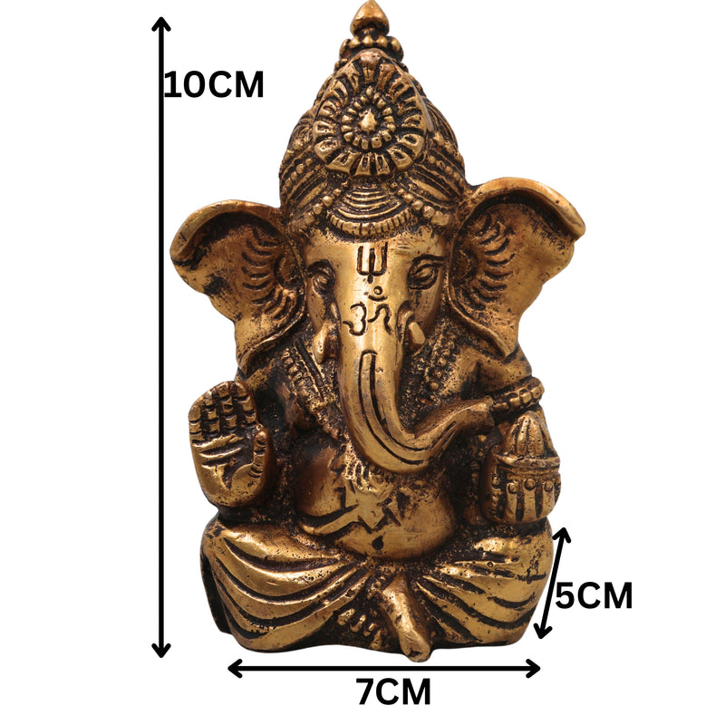 Brass Ganapati Idol Handcrafted Traditional Chola Style Vinayaka Murti for Pooja Home Decor & Gifting, Gold, 4 Inch, 1 Piece