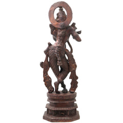 Handcrafted Brass Venugopala Krishna Murti, Traditional Chola Vigraha for Pooja, Home Decor & Gifting, Gold, 17.5 Inch, 1 Piece