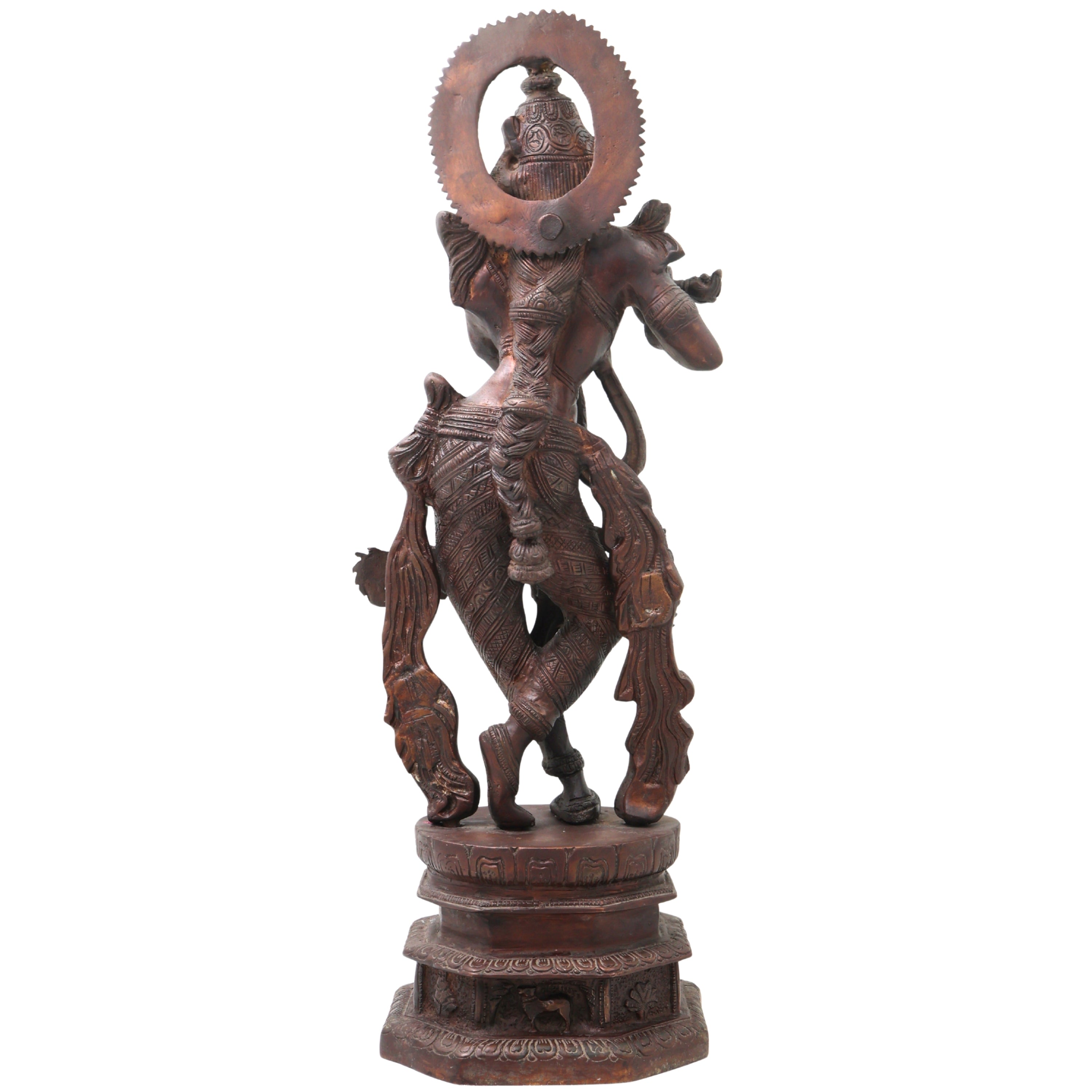 Handcrafted Brass Venugopala Krishna Murti, Traditional Chola Vigraha for Pooja, Home Decor & Gifting, Gold, 17.5 Inch, 1 Piece