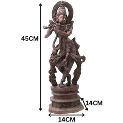Handcrafted Brass Venugopala Krishna Murti, Traditional Chola Vigraha for Pooja, Home Decor & Gifting, Gold, 17.5 Inch, 1 Piece