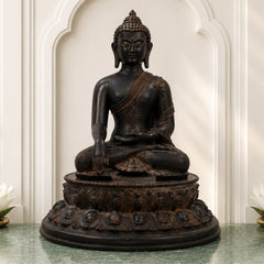 Brass Gautama Buddha Idol Statue HandcraftedTraditional Spiritual Decor for Pooja Home Decoration & Gifting, Brown, 15.5 Inch, 1 Piece