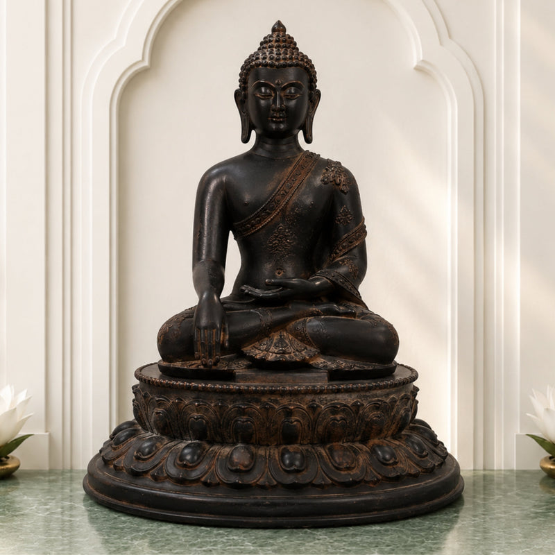 Brass Gautama Buddha Idol Statue HandcraftedTraditional Spiritual Decor for Pooja Home Decoration & Gifting, Brown, 15.5 Inch, 1 Piece