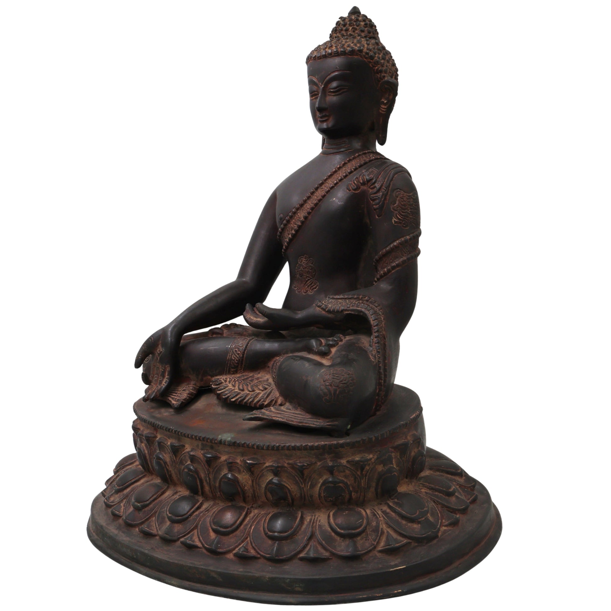 Brass Gautama Buddha Idol Statue HandcraftedTraditional Spiritual Decor for Pooja Home Decoration & Gifting, Brown, 15.5 Inch, 1 Piece